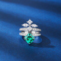 wholesale S925 silver pure silver ring with green gemstone design, zirconia, high-carbon diamond, and ice-cut floral style, elegant women's silver jewelry-0-2