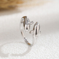 wholesale S925 silver ring, women's Korean-style minimalist dolphin lover smooth open-ended student creative silver jewelry-Dolphin Fashion Ring [S925 Silver]  Adjustable opening