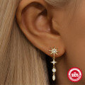 wholesale S925 Sterling Silver Diamond-Encrusted Cross Ear Hangers with Eight-Pointed Star, Tassel, and Sphere Drop Earrings-0-1