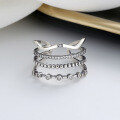 wholesale S925 Sterling Silver European Style Multi-Layer Inlaid White Zircon Open Ring Creative Trendy Street Snap Magazine Style Ring-0-1