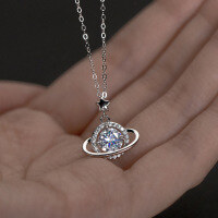 wholesale S925 Sterling Silver Light Luxury Retro Star Round Diamond Planet Necklace Design Earrings for Women Y01304-S925 Silver Necklace 925 Silver