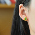 wholesale Gold-plated 925 silver vintage-style certified Hetian jade earrings minimalist square-set semi-circular jade earrings for women-0-2