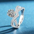925 Sterling Silver Crown Love Wing Moissanite Ring, 1 Carat V-Shape Engagement Couple's Ring-0-2
