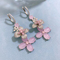 wholesale 925 silver floral pink crystal earrings set with 7*9 pink diamonds, women's stud earrings in sweet style-0-5