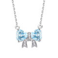 wholesale S925 Sterling Silver Red Elk All-Over Blue Zircon Light Luxury Niche Heart Pendant Bow Necklace Women's Collarbone Chain Trendy-0-4