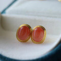 wholesale S925 Silver Inlaid Natural Sichuan Material Cherry Red Southern Red Egg-Surface Stud Earrings Southern Red Ear Accessories-0-0
