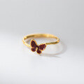 wholesale S925 Sterling Silver Literary Retro Chinese Style Niche Exquisite Red Butterfly Ring R02681-0-3