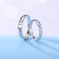 wholesale S925 Silver Korean Fashion Couple Ring Pair with Heart-shaped Indentation Adjustable Open Ring for Men and Women-0-3