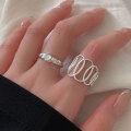 wholesale S925 Sterling Silver Geometric Hollow Oval Ring for Women, Korean Minimalist Ins Trendy New Niche Open Adjustable Ring-0-2