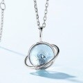 wholesale S925 Sterling Silver Minimalist and Light Luxury Universe Planet Pendant Necklace with Sky Blue Topaz, Small Batch Design-0-1