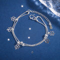 wholesale S925 Silver Wholesale Korean Fashion Double Layer Leaf Surface Geometric Chain Flower Bracelet for Women-0-13