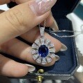 925 Silver Lab-Grown Sapphire 3ct Jewelry Set with Earrings, Ring, Pendant-0-3