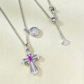 wholesale S925 silver jewelry, daily wear pink steel cross pendant, versatile and stylish commuting stretch necklace, live broadcast collection-0-5