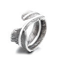 wholesale S925 Sterling Silver Retro Feather Ring for Men, Trendy and Unique Indigenous-inspired Adjustable Index Finger Ring-0-4