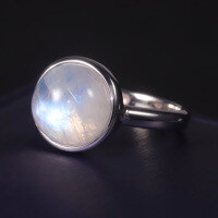 wholesale S925 Sterling Silver Simple and Elegant Natural Moonstone Ring, 10mm Round High-Quality Blue Flash Moonstone Ring-Natural Moonstone Ring US Size 8