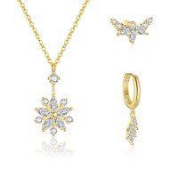 wholesale S925 Sterling Silver Bohemian Petal Earrings With Ultra-sparkling Zirconia, Minimalist Design-Single three-piece set 925 silver