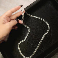 wholesale 925 Sterling Silver Filigree Side Cuban Chain Necklace for Men and Women, Hip-Hop Personality, Ins High-Quality Thick Chain Necklace.-Platinum color Chain thickness 3mm/45cm (approx. 8.1g).