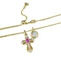 wholesale S925 Sterling Silver Daily Wear Pink Diamond Cross Pendant Fashion Versatile Commuter Adjustable Chain Live Stream Item-0-4