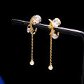 wholesale S925 Silver Korean Star Moon Tassel Pearl Earrings for Women, Clip-On Earrings for Non-Pierced Ears, Hypoallergenic and Versatile-0-0