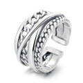 wholesale S925 Sterling Silver Multi-Layer Chain Design Cross Wide Band Single Statement Ring Hip Hop Trend Adjustable Ring-0-4