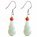 wholesale 925 Sterling Silver Inlaid with South Red Beads Gourd Hetian Jade Earrings for Women, New Chinese Ancient Style with Certificate-0-4
