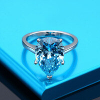 wholesale Sterling Silver 10*14mm 45ct Light Blue High Carbon Diamond Teardrop Ring for Women, Popular in Europe and America-Blue 10*14; E49【R-0349】 No. 6