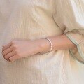 wholesale 999 Silver Ancient Method Prajna Paramita Heart Sutra Push-Pull Bangle for Women, Pure Silver Simple Retro Ethnic Style Frosted Tassel Bracelet-0-3