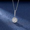 wholesale Platinum-Plated S925 Sterling Silver Luxury Round Halo Necklace for Women with Micro-Paved Moissanite and D Color Zircon-0-1