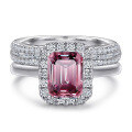 wholesale S925 sterling silver cross-border wholesale 2ct emerald cut moissanite women's ring set, high-end silver jewelry accessories-0-15