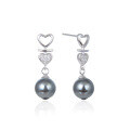 wholesale S925 Sterling Silver Vintage Light Luxury Gray Pearl Stud Earrings with Diamond Accents, Short Heart-shaped Wholesale-0-4
