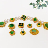 wholesale S925 gold-plated silver fittings natural A-grade jade four-leaf clover bracelet pendant Myanmar jade jewelry bead accessories-Style 1