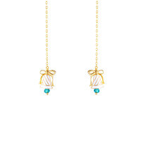 wholesale 925 Silver Enamel Red Bow Bell Drop Earrings New Christmas Retro European and American Style Ear Thread-White bell 925 silver