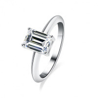 S925 Silver Moissanite Ring Women's Luxury Set Fancy Emerald-Cut Rectangle 2 Carat.-Set with D-color moissanite (2 carats)  US No. 6