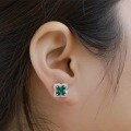 wholesale S925 Sterling Silver Gold-Plated, Vintage-inspired Cross-border New Clover Hollow Out Cultivated Emerald Stud Earrings for Women-0-3