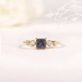 wholesale S925 Sterling Silver Gold-Plated Lab Color-Changing Sapphire Cross-Border Square Sapphire Ring-0-1