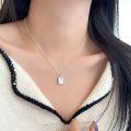 wholesale S925 Sterling Silver Korean Ins Style Fashion Minimalist Versatile Letter Square Plate Goodluck Pendant Block Necklace-0-1