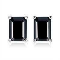 wholesale 925 silver new jewelry 1ct VVS1 colored moissanite emerald cut earrings cross-border bestseller-Black>5*7mm (1ct*2)