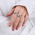 wholesale S925 Sterling Silver Korean-style Irregular Lava Foil Open Ring with Purple Zirconia Inlay-0-3