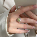 wholesale S925 Sterling Silver Fresh and Sweet Vintage Style Square Green Jade Ring R02686-0-0