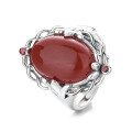 wholesale S925 Sterling Silver Retro Creative Oval Shape Inlaid with Southern Red Agate Ring Trendy Accessory Index Finger Ring-0-4