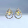 wholesale S925 sterling silver jewelry, European and American new style, micro-set 5*5 yellow diamonds, luxurious full-diamond classic Chanel-style earrings-0-2