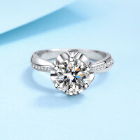 wholesale Pt950 Platinum Plated S925 Silver Micro-set Floral Six-Prong Ring for Women, Ins Style with Moissanite Simulated Diamond-6.5mm zircon 17