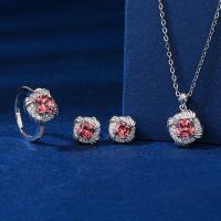 wholesale S925 Sterling Silver New Paraiba Sunset Pink Ring Pendant Earrings Set for Women-Ring US size 6