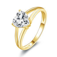 Metal Heart-Cut Zirconia Women's Split Shank Solitaire Ring, Light Luxury Cross-Border Hot-Style Wholesale.-Split-arm solitaire heart ring [K yellow]  US size 8