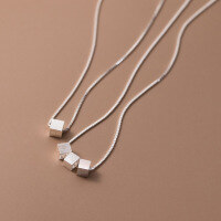 wholesale S925 Sterling Silver Brushed Square Necklace, Minimalist Niche Design Elegant Women's Necklace Y00648-D8228-Single Square Model-Electric Silver 925 Silver