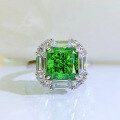 wholesale 925 Sterling Silver New Style 4ct Emerald Green Radiant Cut Ring with High Carbon Diamond, Unique and Elegant Design-0-5