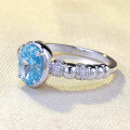 wholesale S925 Sterling Silver New 6*8mm Imported Ice-Cut Oval Aquamarine Ring for Women, Simple and Elegant-0-2