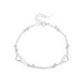 wholesale S925 Sterling Silver Trendy Korean Japanese Minimalist Hollow Heart Bead Double Layer Bracelet for Women, Versatile Ins Style Accessory-0-4