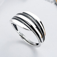 wholesale S925 Sterling Silver Adjustable Geometric Filigree Vintage Ring, Creative and Stylish Women's Hand Jewelry-YJ242/approx. 3g Adjustable opening