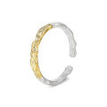 wholesale 925 Sterling Silver Ins Two-tone Textured Adjustable Ring For Women, Winter Accessories-0-0
